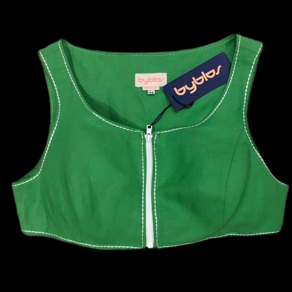 NWT Byblos Designer European Made in Italy Linen Green Crop Top Size 44 Med 10